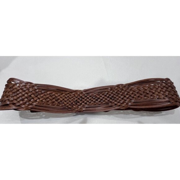 Weaved Braid Genuine Leather Belt Brown Square Buckle Size L 3” Wide - Picture 2 of 4
